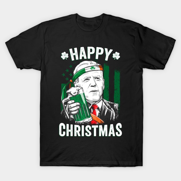 Happy Christmas Funny Leprechaun Biden St Patricks Day T-Shirt by petemphasis